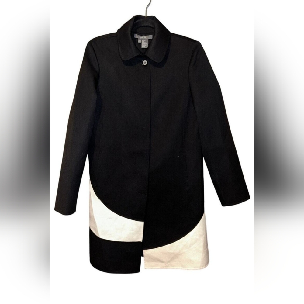 Per Se Black and White Geometric Colorblock Long Blazer Jacket Coat Size 8